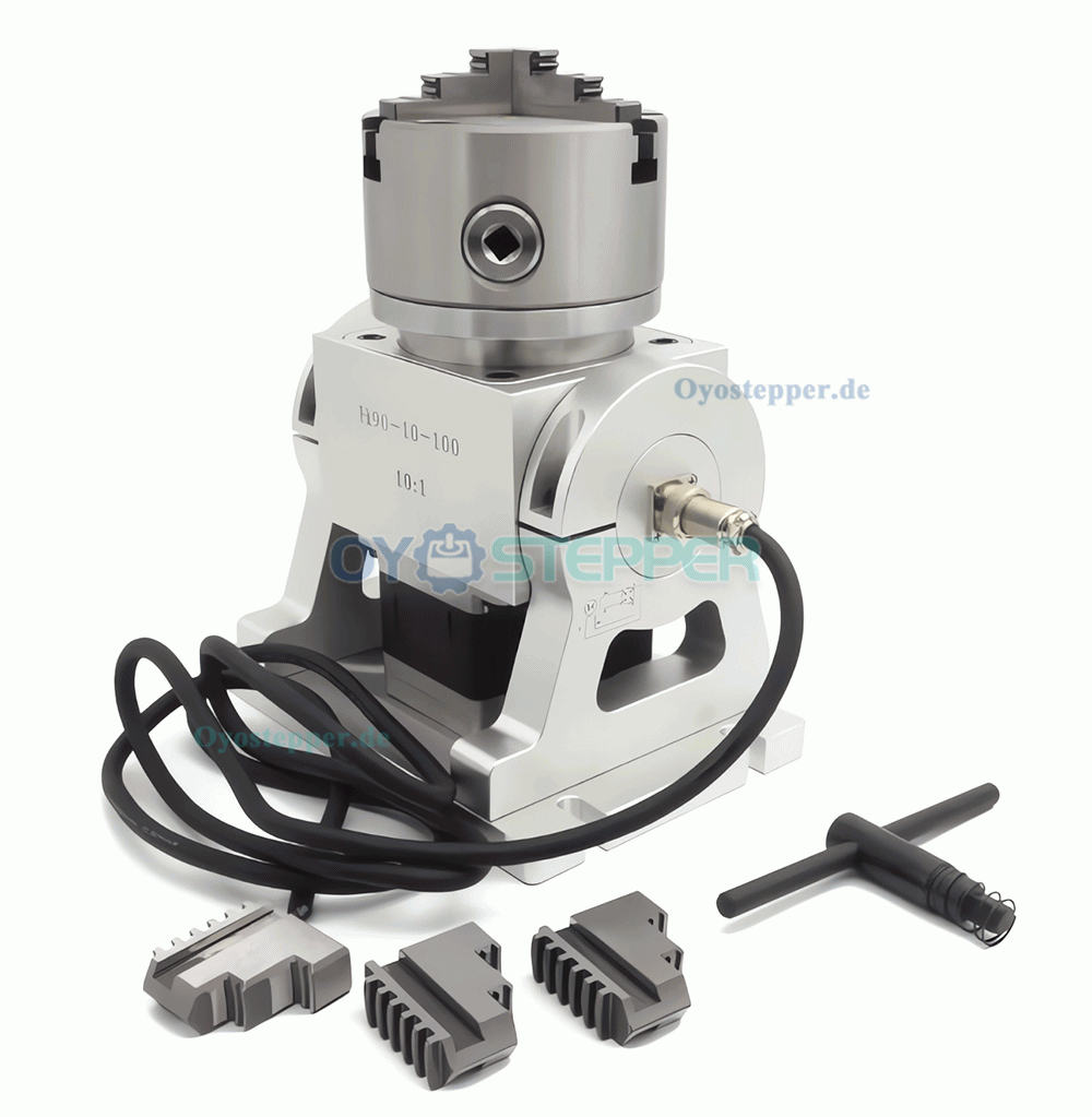 CNC Drehachse als 4. Achse mit 10:1 Untersetzung 100mm Dreibackenfutter und NEMA34 Schrittmotor