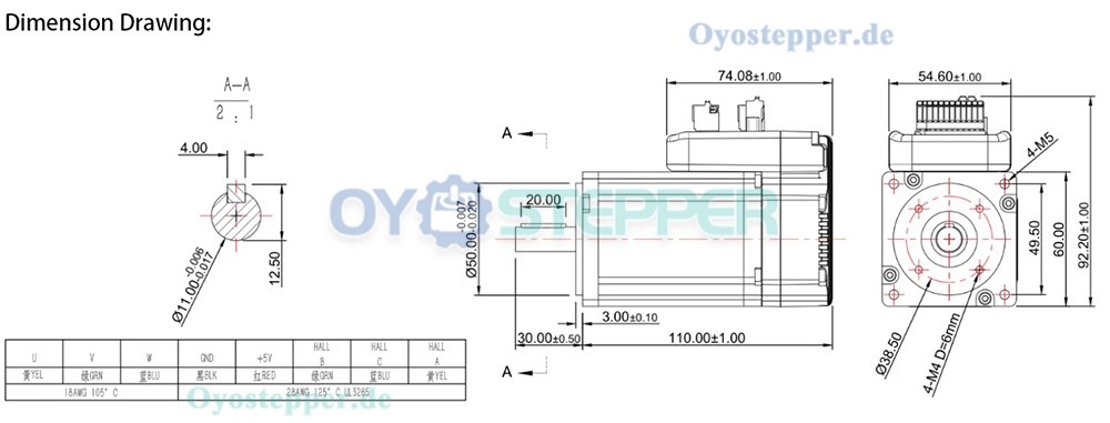 JMC NEMA 23 AC-Servomotor mit integriertem Treiber, 200W, 36V, 0,65 Nm, 3-Phasen, 3000 U/min, 60 × 60 mm