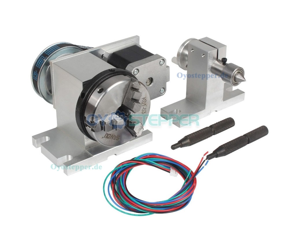 K11-65 CNC Drehachse als 4. Achse mit 65mm Dreibackenfutter Schrittmotor und Reitstock für CNC Fräsmaschinen K11-65 CNC Drehachse als 4. Achse mit 65mm Dreibackenfutter Schrittmotor und Reitstock für CNC Fräsmaschinen