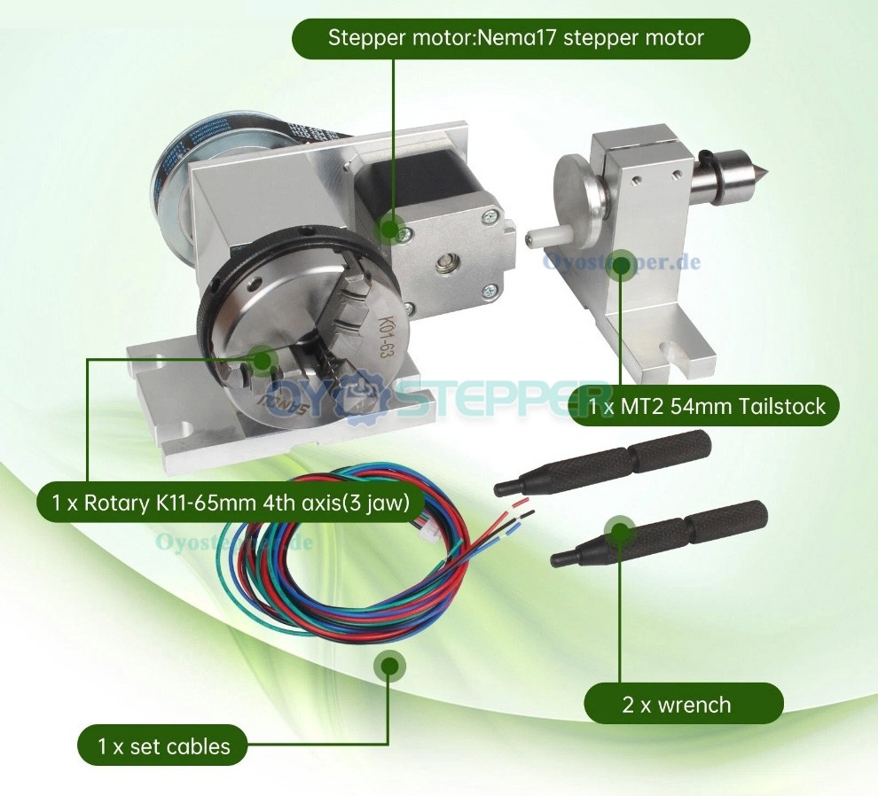 K11-65 CNC Drehachse als 4. Achse mit 65mm Dreibackenfutter Schrittmotor und Reitstock für CNC Fräsmaschinen K11-65 CNC Drehachse als 4. Achse mit 65mm Dreibackenfutter Schrittmotor und Reitstock für CNC Fräsmaschinen