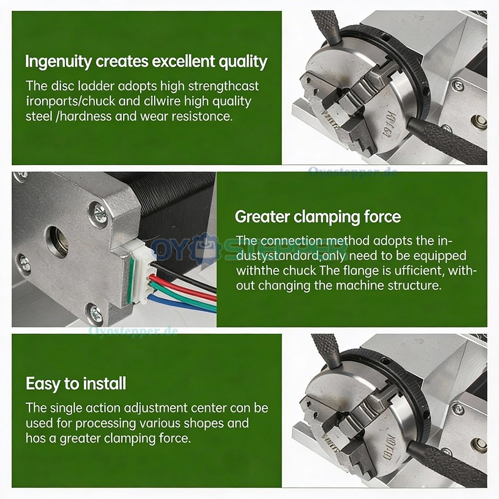 K11-65 CNC Drehachse als 4. Achse mit 65mm Dreibackenfutter Schrittmotor und Reitstock für CNC Fräsmaschinen K11-65 CNC Drehachse als 4. Achse mit 65mm Dreibackenfutter Schrittmotor und Reitstock für CNC Fräsmaschinen