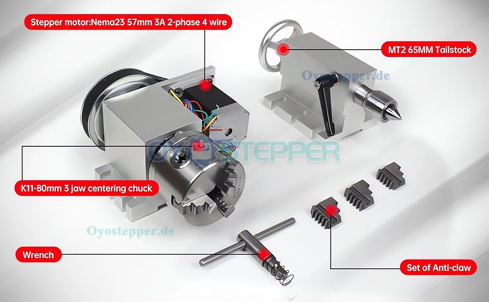 CNC Drehachse als 4. Achse mit 80mm/100mm Spannfutter K11-100 Teilapparat und DM556S Schrittmotortreiber CNC Drehachse als 4. Achse mit 80mm/100mm Spannfutter K11-100 Teilapparat und DM556S Schrittmotortreiber