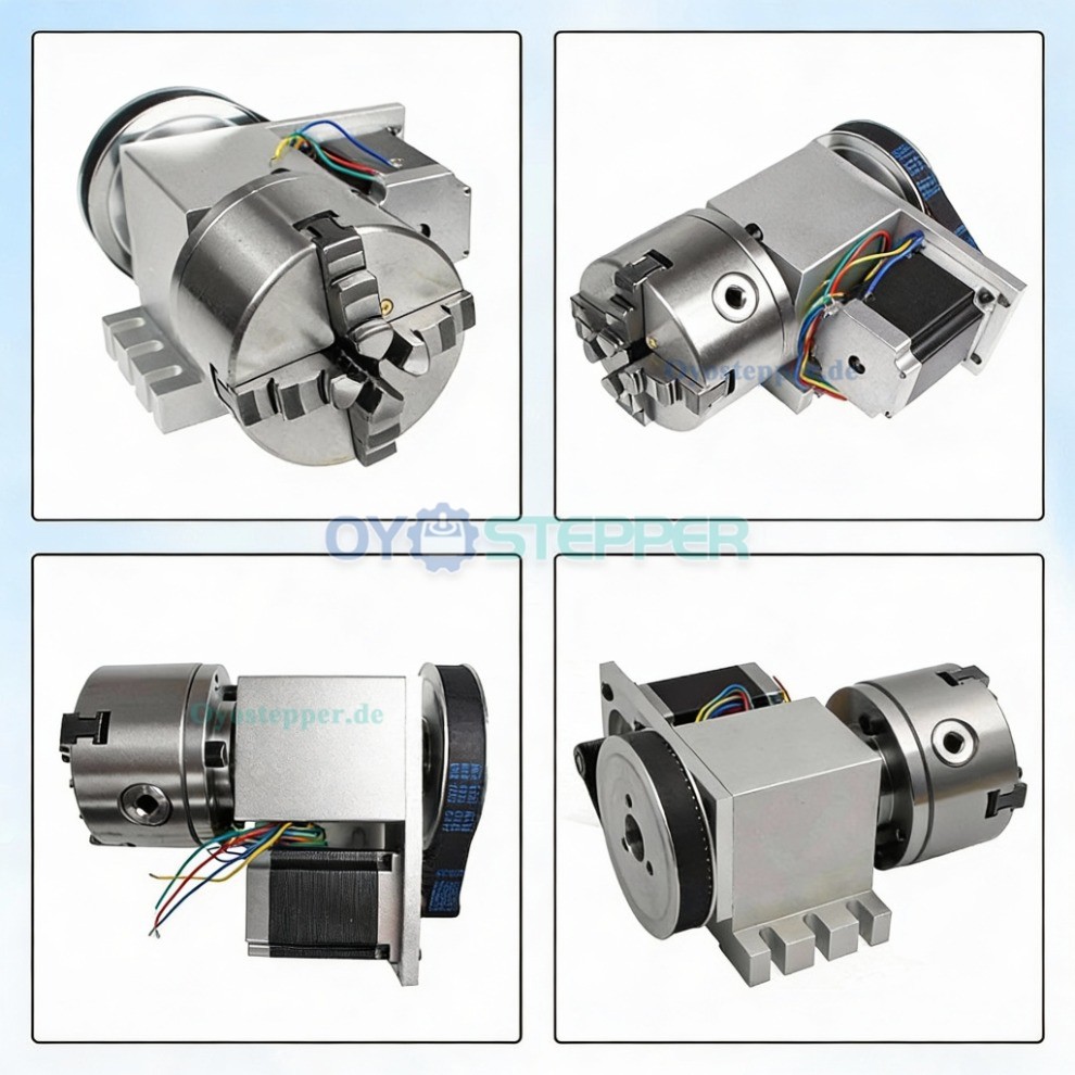CNC Drehachse als 4. Achse mit 100mm Vierbackenfutter Übersetzung 6:1 Reitstock und Schrittmotor Set CNC Drehachse als 4. Achse mit 100mm Vierbackenfutter Übersetzung 6:1 Reitstock und Schrittmotor Set