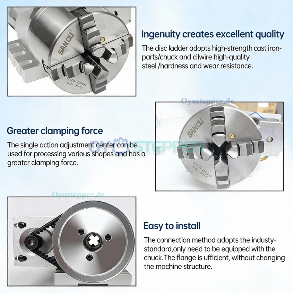 CNC Drehachse als 4. Achse mit 100mm Vierbackenfutter Übersetzung 6:1 Reitstock und Schrittmotor Set CNC Drehachse als 4. Achse mit 100mm Vierbackenfutter Übersetzung 6:1 Reitstock und Schrittmotor Set