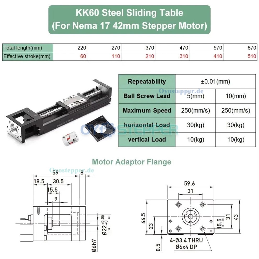 Linearf&uuml;hrungs Schlitten mit Kugelgewindetrieb f&uuml;r Nema 23/34 Schrittmotoren/40 mm Servomotoren