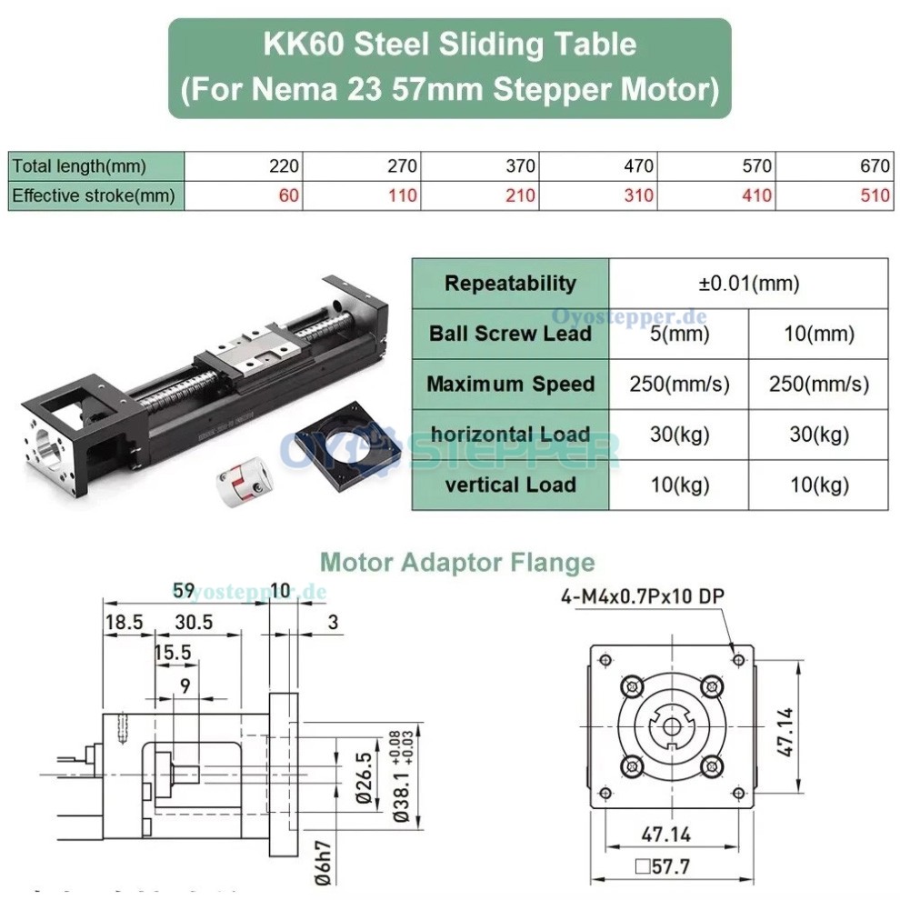 Linearf&uuml;hrungs Schlitten mit Kugelgewindetrieb f&uuml;r Nema 23/34 Schrittmotoren/40 mm Servomotoren