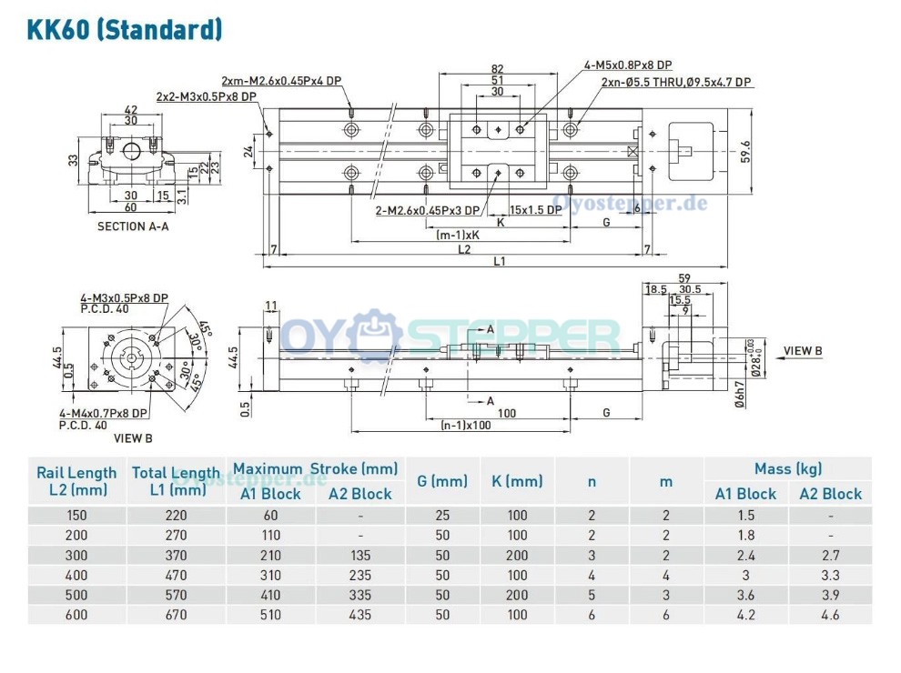 Linearf&uuml;hrungs Schlitten mit Kugelgewindetrieb f&uuml;r Nema 23/34 Schrittmotoren/40 mm Servomotoren