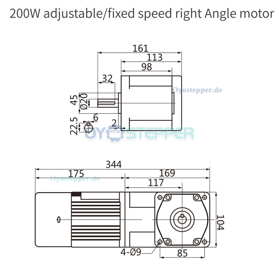 WUP AC Induktionsgetriebemotor 200W &Uuml;bersetzung 30:1 36Nm reversierbar mit Drehzahlregler