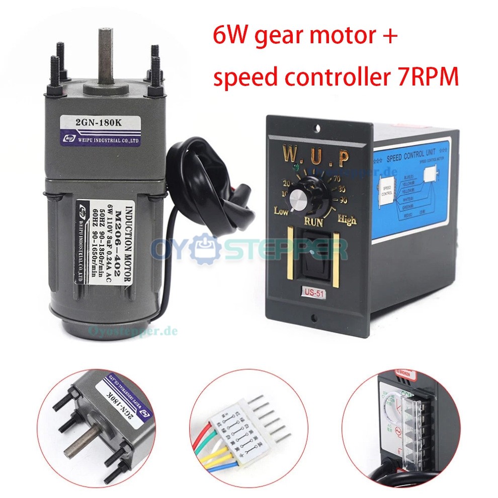Einphasen AC Induktionsgetriebemotor 6W Übersetzung 180:1 7,5U/min mit Drehzahlregler Einphasen AC Induktionsgetriebemotor 6W Übersetzung 180:1 7,5U/min mit Drehzahlregler