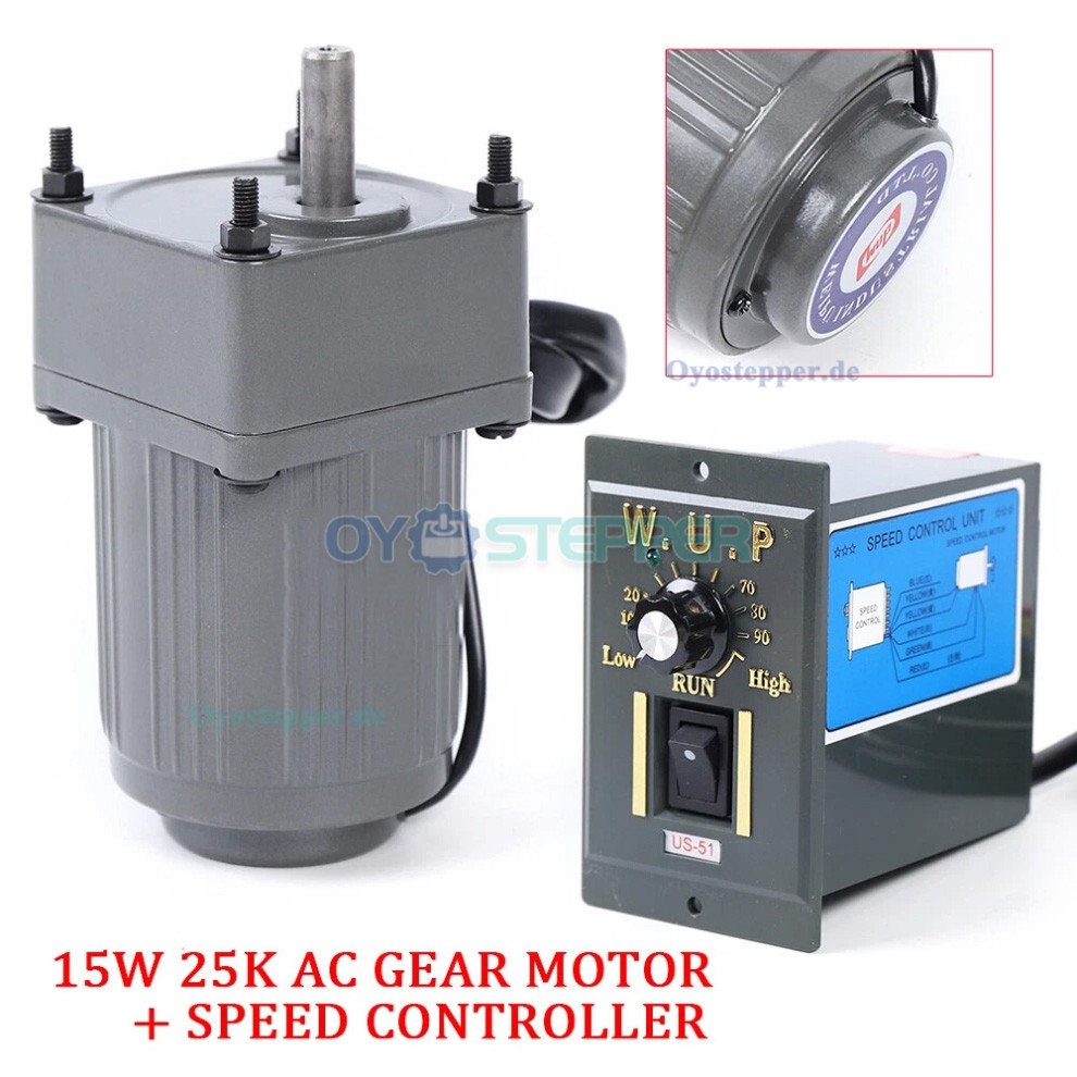 AC Induktionsgetriebemotor 15W Übersetzung 25:1 drehzahlregelbar und reversierbar mit Drehzahlregler AC Induktionsgetriebemotor 15W Übersetzung 25:1 drehzahlregelbar und reversierbar mit Drehzahlregler