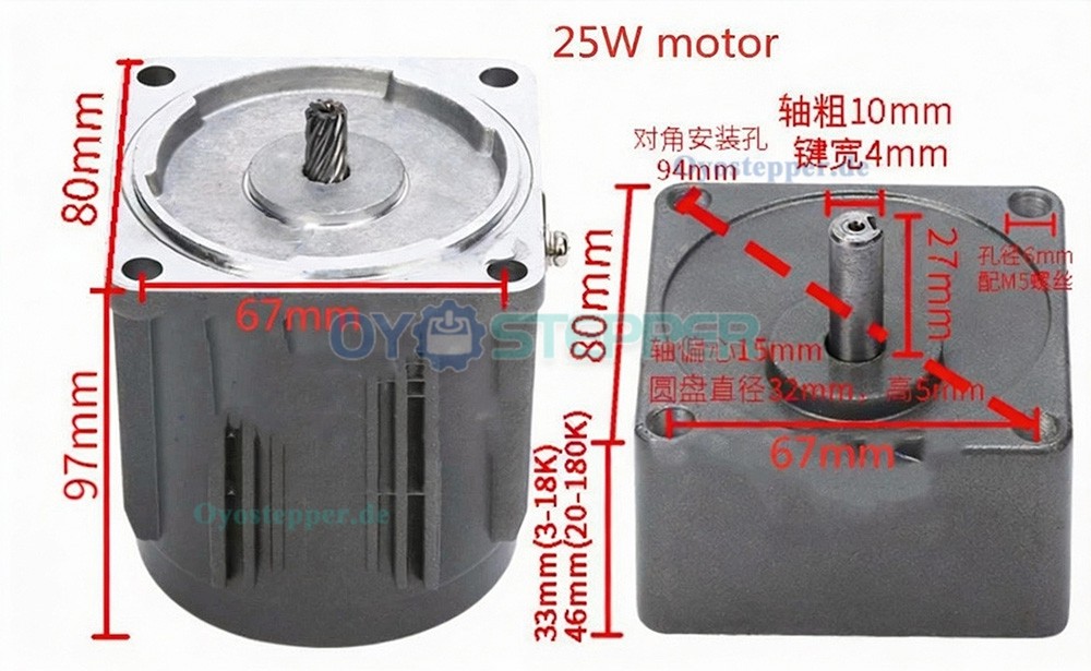 WUP AC Induktionsgetriebemotor 25W Übersetzung 10:1 135U/min reversierbar mit Drehzahlregler WUP AC Induktionsgetriebemotor 25W Übersetzung 10:1 135U/min reversierbar mit Drehzahlregler