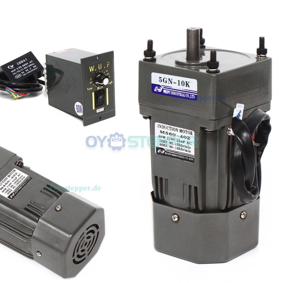 WUP AC Induktionsgetriebemotor 60W Übersetzung 10:1 3,8Nm 135U/min reversierbar mit Drehzahlregler WUP AC Induktionsgetriebemotor 60W Übersetzung 10:1 3,8Nm 135U/min reversierbar mit Drehzahlregler