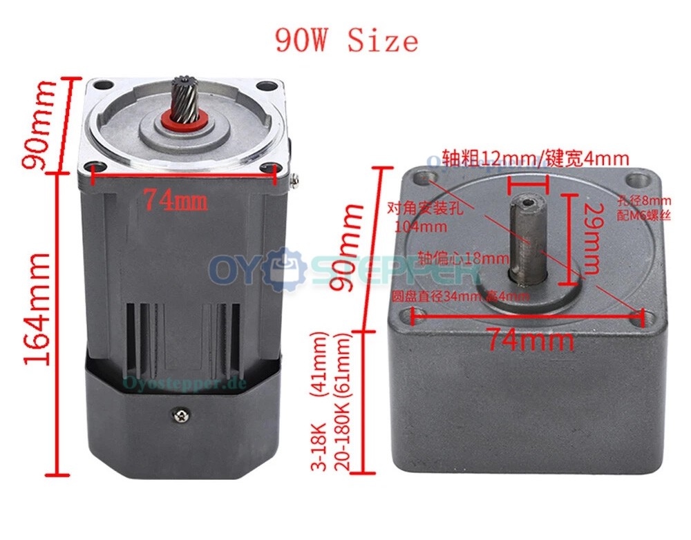 Einphasen AC Induktionsgetriebemotor 90W Übersetzung 20:1 13Nm mit Drehzahlregler Einphasen AC Induktionsgetriebemotor 90W Übersetzung 20:1 13Nm mit Drehzahlregler