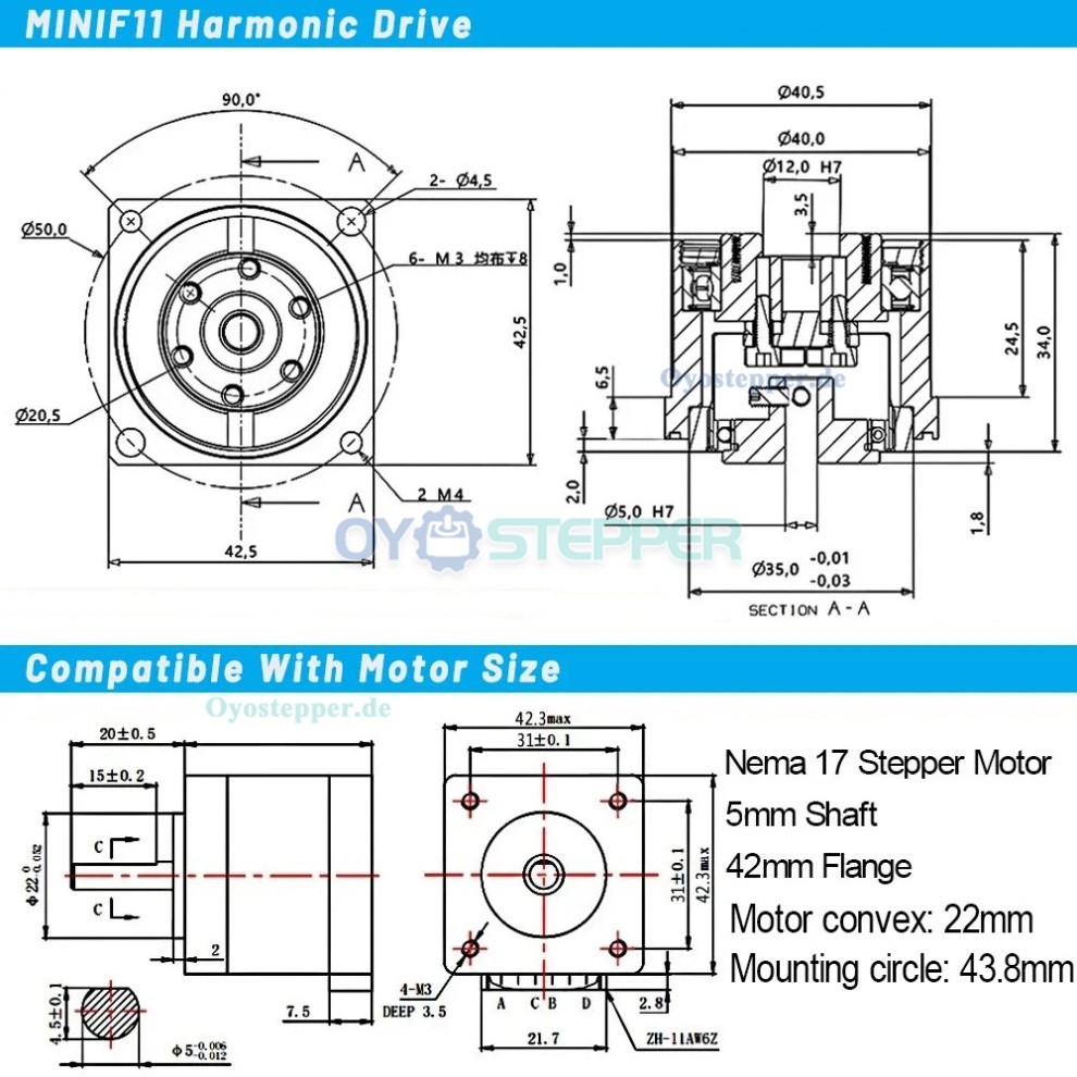 MINIS/MINIF-Serie, &Uuml;bersetzungsverh&auml;ltnis 30:1/50:1/100:1, Mikro-Harmonisches-Getriebe, Untersetzungsgetriebe