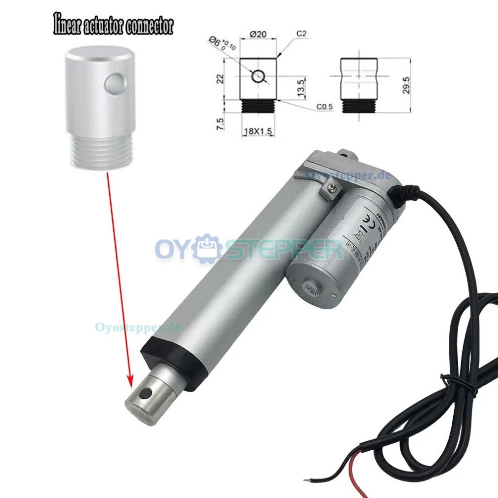 Mini-Linearmotor, 12 V/24 V, 50 bis1000 mm, Geschwindigkeit 90 mm/s