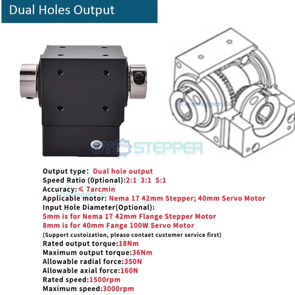 NEMA 17 Winkel-Kegelradgetriebe,2:1/3:1/5:1, 90&deg;Winkel,5mm/8mm Eingang