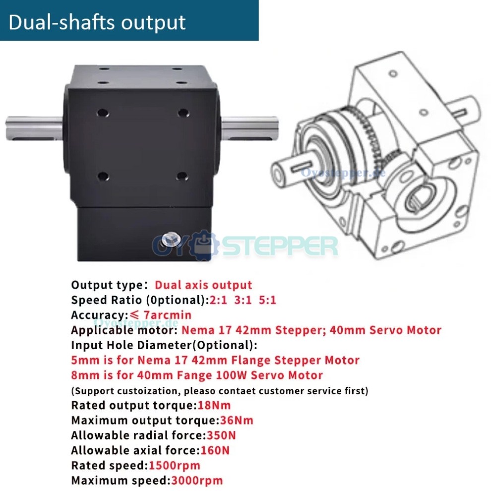 NEMA 17 Winkel-Kegelradgetriebe,2:1/3:1/5:1, 90&deg;Winkel,5mm/8mm Eingang