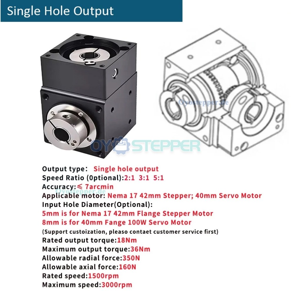 NEMA 17 Winkel-Kegelradgetriebe,2:1/3:1/5:1, 90&deg;Winkel,5mm/8mm Eingang