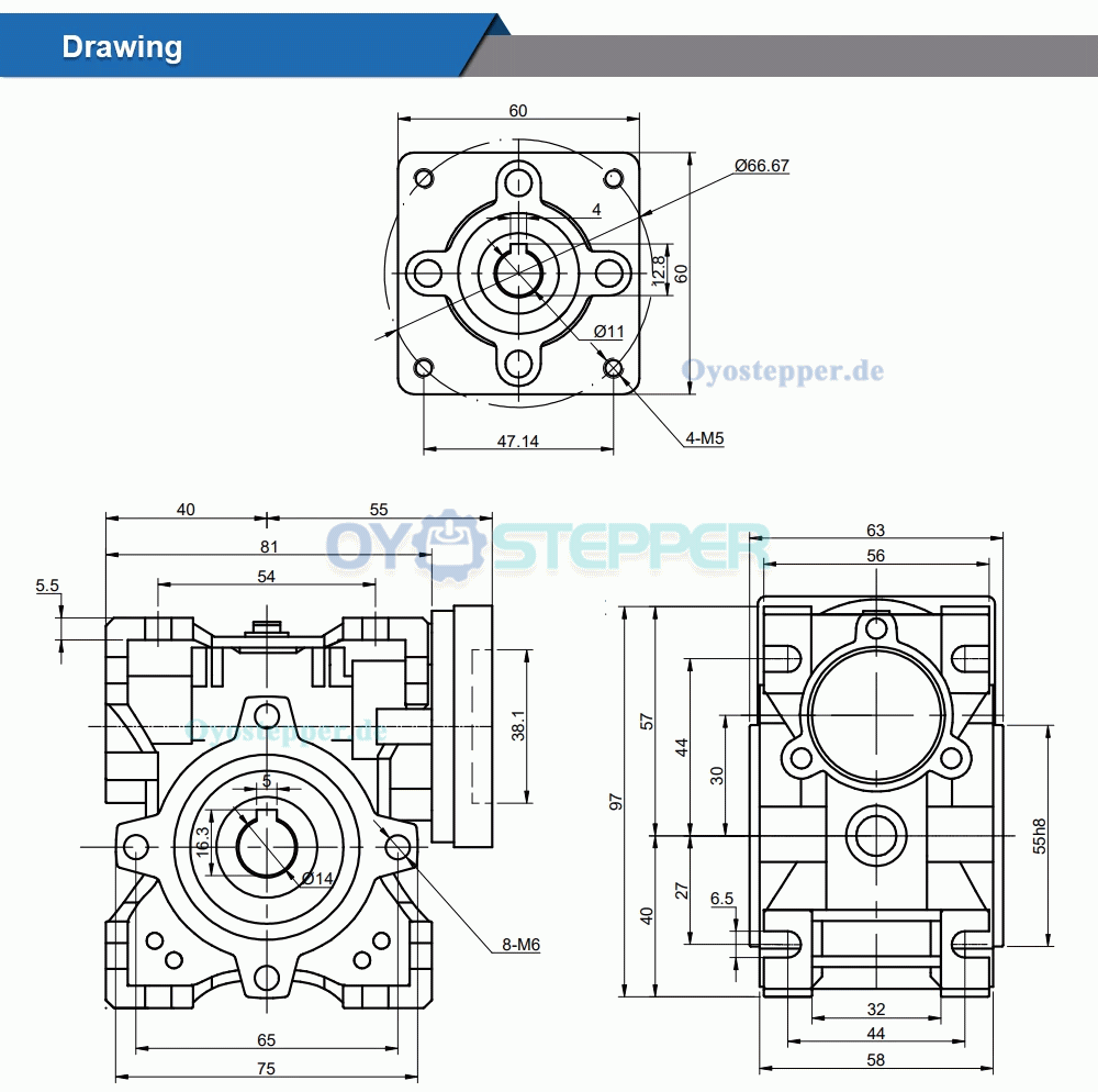 NMRV030 Schneckengetriebe 5:1 / 10:1 / 20:1 / 30:1 / 50:1 für NEMA 23 Schrittmotor / Servomotor