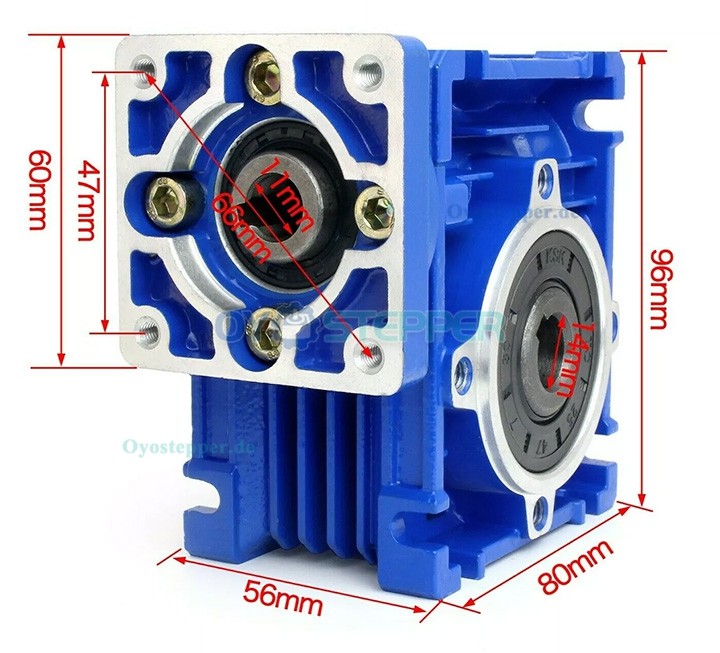 NMRV030 Schneckengetriebe, Übersetzung 10:1 / 15:1 / 20:1 / 25:1 / 30:1 / 40:1 für NEMA 23 Schrittmotor / Servomotor