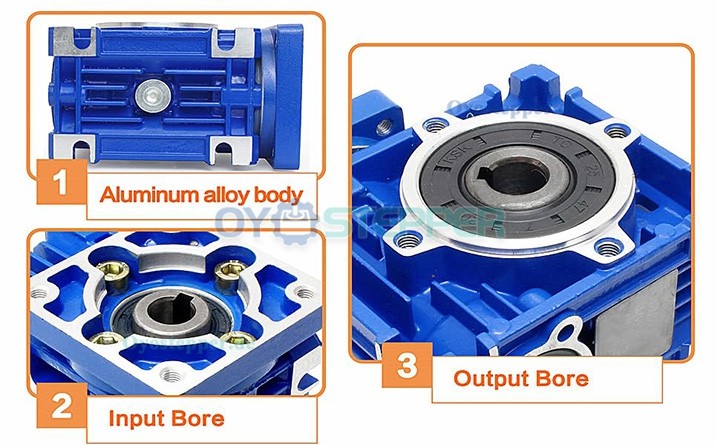 NMRV030 Schneckengetriebe, Übersetzung 10:1 / 15:1 / 20:1 / 25:1 / 30:1 / 40:1 für NEMA 23 Schrittmotor / Servomotor