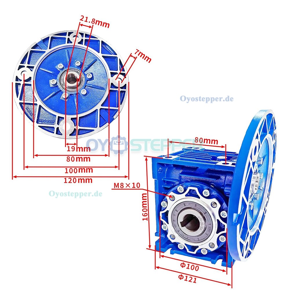 RV050 Rund-Schneckengetriebe, Übersetzung 5:1 bis 30:1 Eingang: 19mm, Flansch 80B14 / 80B5