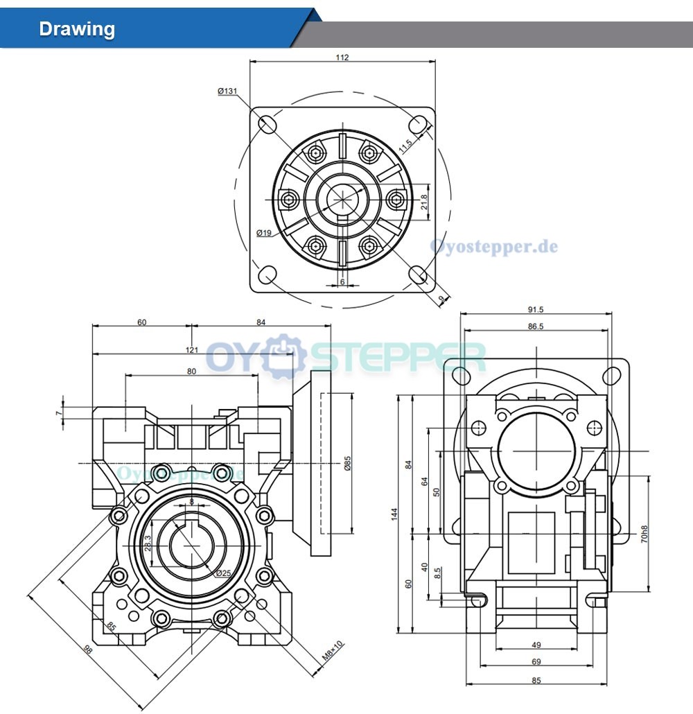 NMRV050 Schneckengetriebe, Übersetzung 5:1 / 10:1 / 20:1 für NEMA 42 Schrittmotor