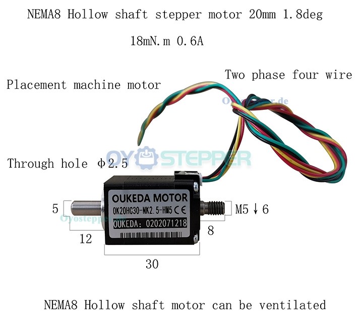 OUKEDA NEMA 8 Schrittmotor mit Hohlwelle, 1,8°, 1,8 Ncm für Bestückungsautomaten