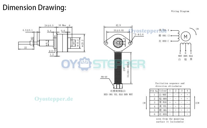 OUKEDA PM Linear-Schrittmotor mit Permanentmagnet, 15°, 0,23A, 4-Phasen, Ø25 × 16 mm