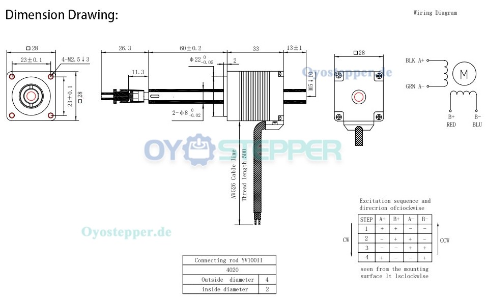 Oukeda NEMA 11 Schrittmotor, 1,8°, 6,8 Ncm, 28 × 28 mm, für Yamaha IC-Brennmaschine / Etikettiermaschine