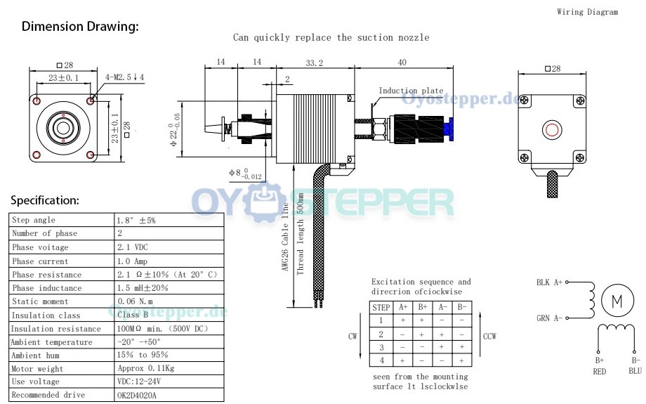 Oukeda Nema 11 Schrittmotor für SMT-Platzierungsmaschine, 1,8 Grad, 6 Ncm, 2-phasig, mit Dämpfungsdüse