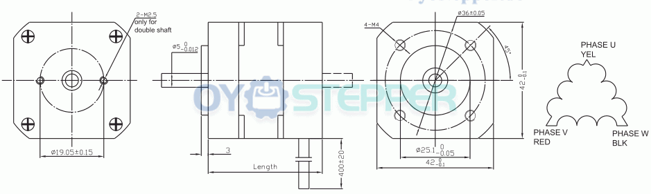 OUKEDA 3-Phasen Bürstenlose DC-Motor, 24V / 48V, 7,5–260 Ncm, 4000 U/min, Ø42 mm