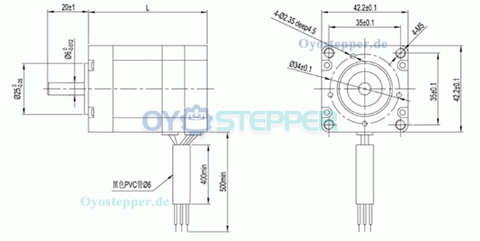 OUKEDA 3-Phasen Bürstenlose DC-Motor, 24V / 48V, 7,5–260 Ncm, 4000 U/min, Ø42 mm