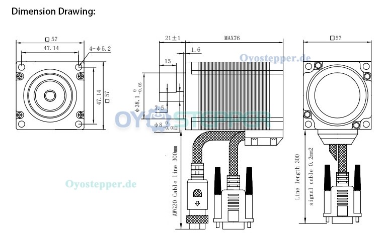 Oukeda Nema 23 Closed-Loop-Schrittmotor mit Encoder, 2 Nm, 1,8 Grad, 2-phasig, 57 x 57 mm