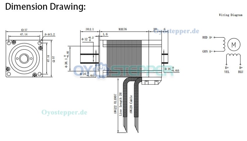 Oukeda NEMA 23 Schrittmotor mit Hohlwelle, Bipolar, 1,8°, 1,89 Nm, 4,2A, 2,52V, Doppelwelle, 57 × 57 mm