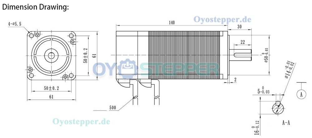 OUKEDA Bürstenloser Gleichstrommotor, 127 Ncm, 200W, 24V, 1800 U/min, 3-Phasen, Ø60 mm mit Passfedernut
