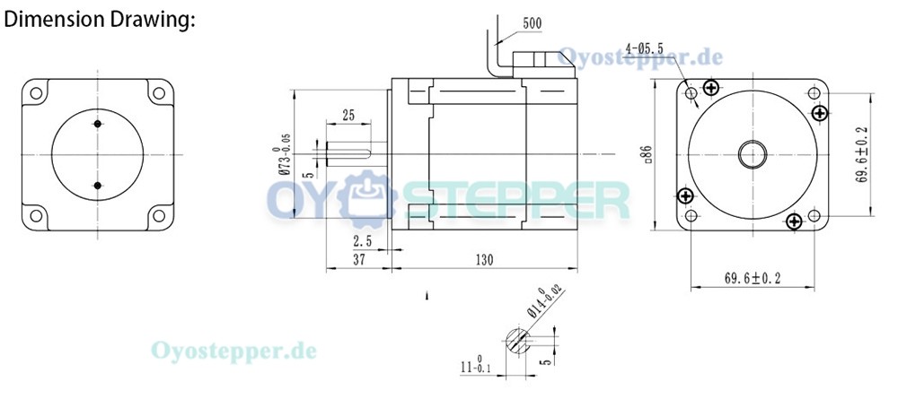 OUKEDA Bürstenloser Gleichstrommotor BLDC-Motor, 270 Ncm, 850W, 24V, 3500 U/min, 3-Phasen, Ø86 mm mit Keilnut