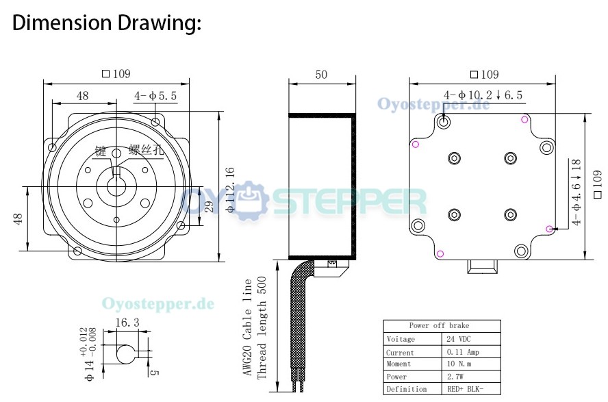 Oukeda Permanentmagnet-DC-Motorbremse 24V, 10 Nm, für Ø28/35/42/57/60/86/110 mm BLDC-Motoren