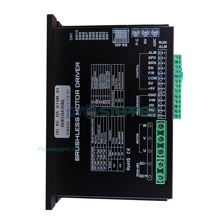 Oukeda Treiber für bürstenlose Gleichstrommotoren 24-48V 30A 850W für Φ60mm/80mm/86mm BLDC-Motoren