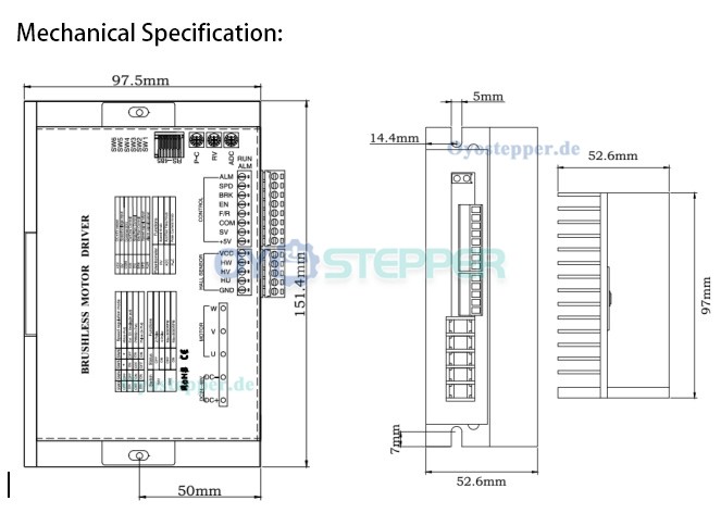 Oukeda Treiber für bürstenlose Gleichstrommotoren 24-48V 30A 850W für Φ60mm/80mm/86mm BLDC-Motoren