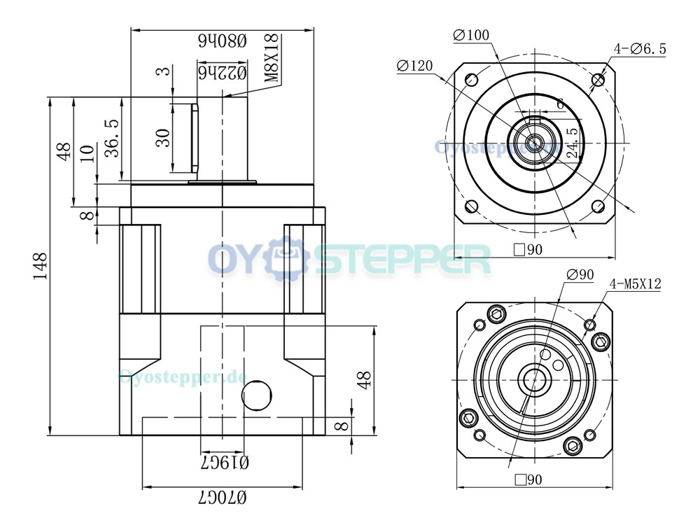 Hochleistungs-Planetengetriebe mit Schrägverzahnung für NEMA 34 Schrittmotor / 80–130mm Servomotor
