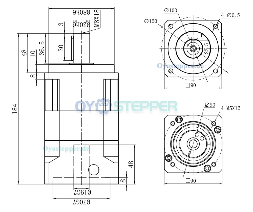 Planetengetriebe mit Schrägverzahnung passend für NEMA 34 Schrittmotor / 80–90mm Servomotor