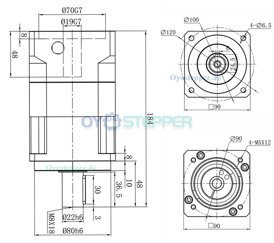 Planetengetriebe mit Schrägverzahnung passend für NEMA 34 Schrittmotor / 80–90mm Servomotor