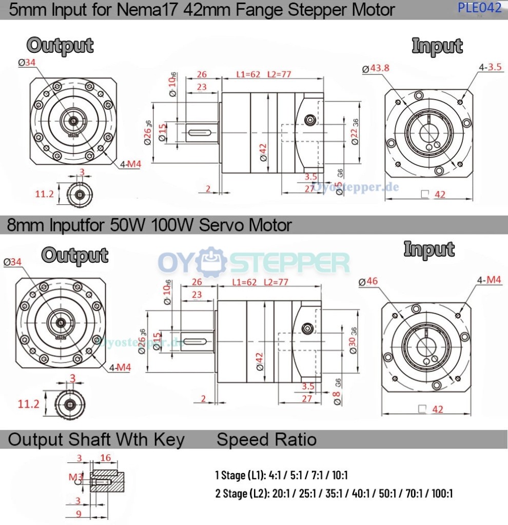 PLE042 Rundes Planetengetriebe für NEMA17 42mm Schrittmotor / 40mm Servomotor 50W Und 100W PLE042 Rundes Planetengetriebe für NEMA17 42mm Schrittmotor / 40mm Servomotor 50W Und 100W