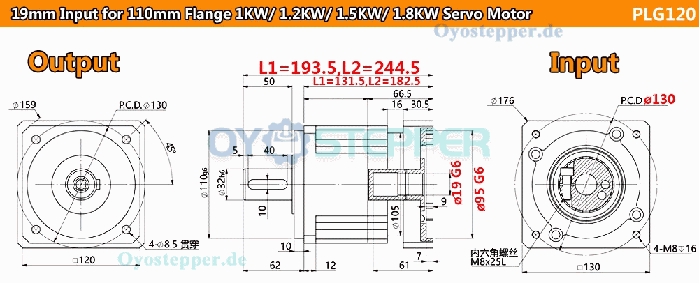 PLG120-Serie Planetengetriebe mit Schrägverzahnung für Nema42 / Nema 52 Servomotoren mit 19 mm / 22 mm / 24 mm Eingang