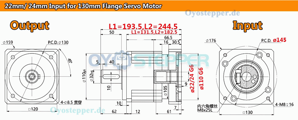PLG120-Serie Planetengetriebe mit Schrägverzahnung für Nema42 / Nema 52 Servomotoren mit 19 mm / 22 mm / 24 mm Eingang