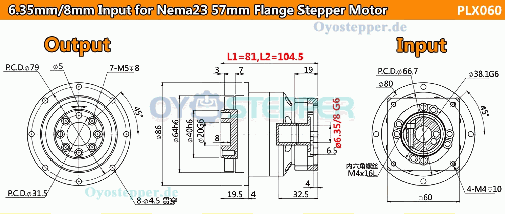 Schrägverzahntes Planetengetriebe für NEMA 23 Schrittmotor / 60mm Servomotor