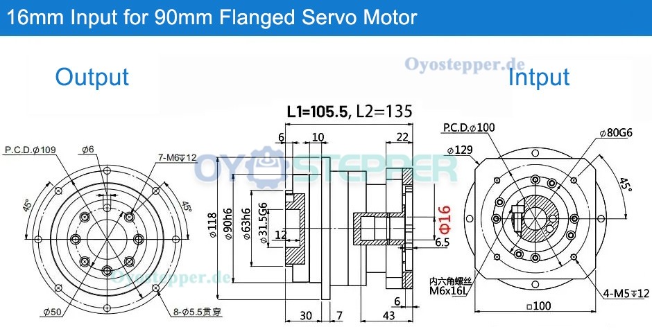 Schrägverzahntes Planetengetriebe für NEMA 34 (86mm) Schrittmotor / 90mm Servomotor