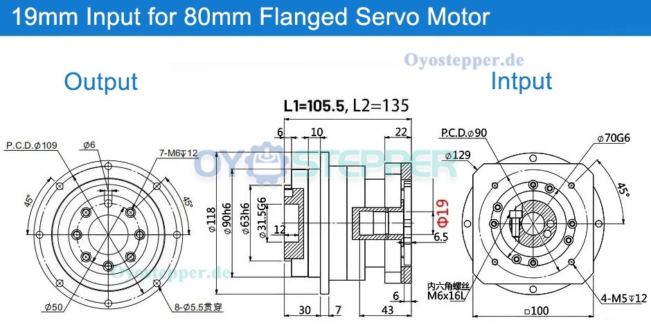 Schrägverzahntes Planetengetriebe für NEMA 34 (86mm) Schrittmotor / 90mm Servomotor