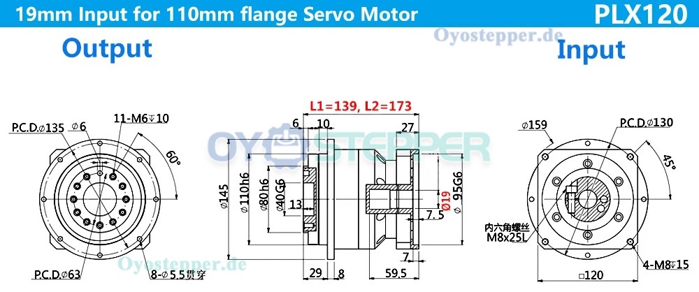 Planetengetriebe mit Schrägverzahnung für NEMA 42 Schrittmotor & 110mm/130mm Servomotor
